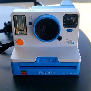 White and Blue Polaroid Camera
